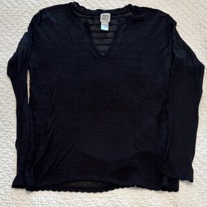 DKNY Black Open-Stitch V-Neck Knit Top
